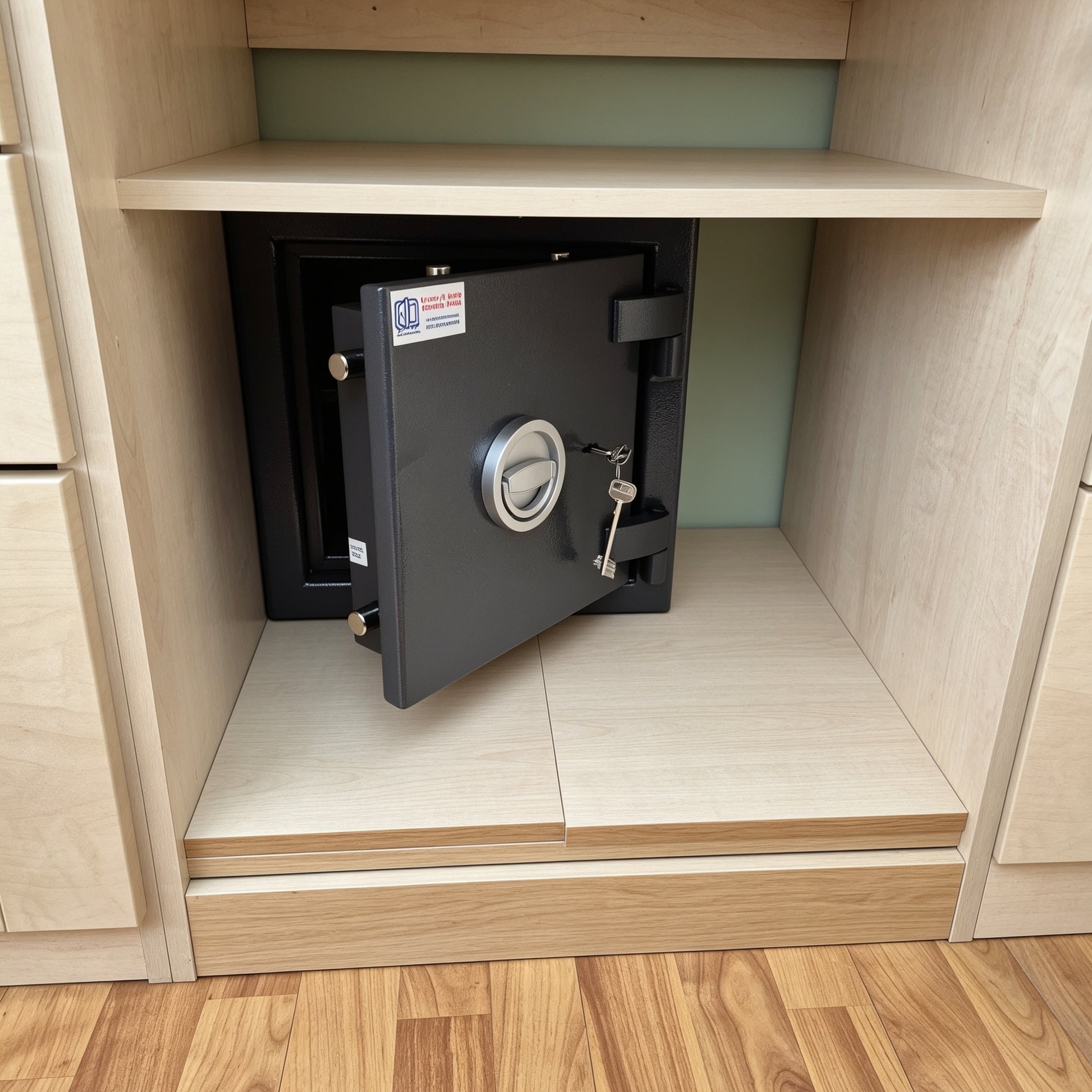 KeySecure Victor Grade 1 Size 1 Keylocking Safe installed in a cupboard